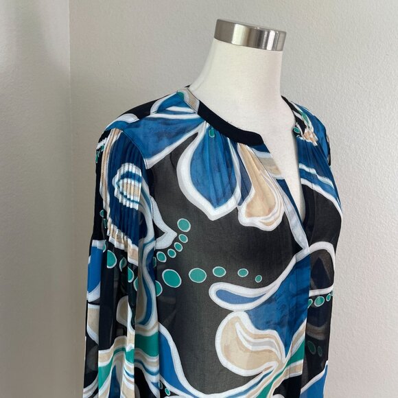 NEW Chicos Womens 10 Pintuck Detail Swirl Print Top Long Sleeve Blouse Shirt - Picture 2 of 16